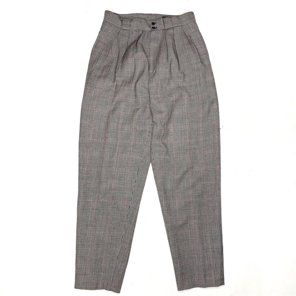 Vintage Wool Glen Plaid High Waist Trousers 12 Academia